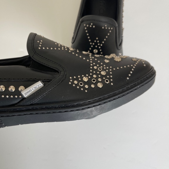 Jimmy Choo Grove Black Leather Slip-On Loafer Sneakers